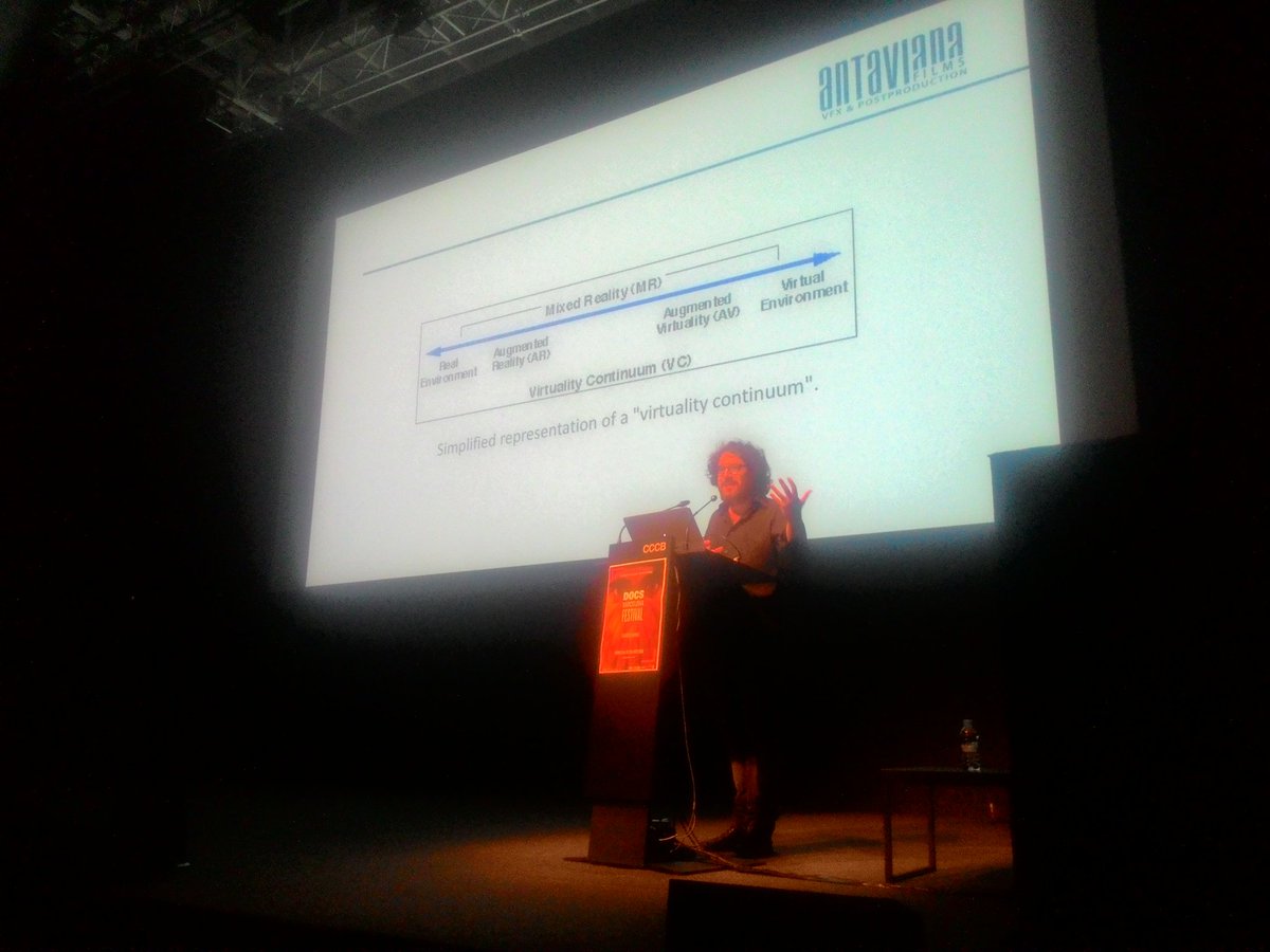 storyunite's tweet photo. Bernat Aragonés @AntavianaFilms prefers a virtual continuum over discrete terms like #VR & #AR
#InterDocsBarcelona https://t.co/oVhQdqLQhp