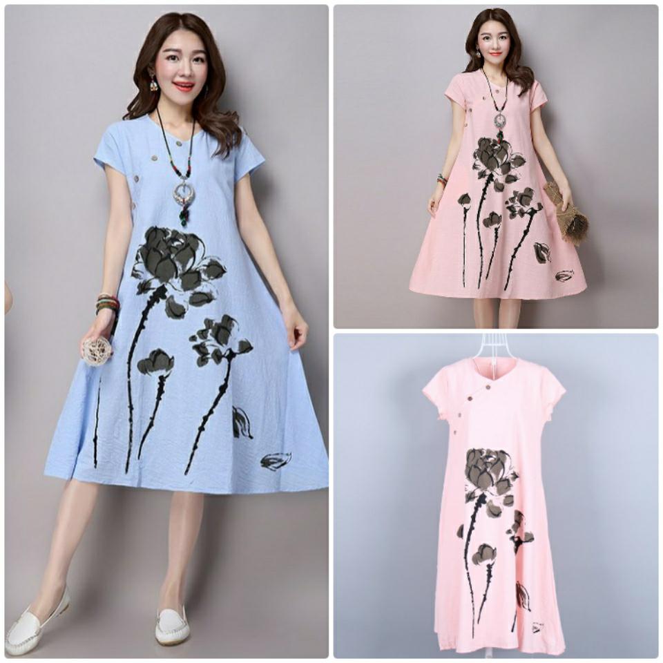 Pime Dress. BLUE PINK. IDR.155 Bahan.Cotton Size.S M L (Bust.96 100 104cm Lenght.104 105 106cm) BATAM