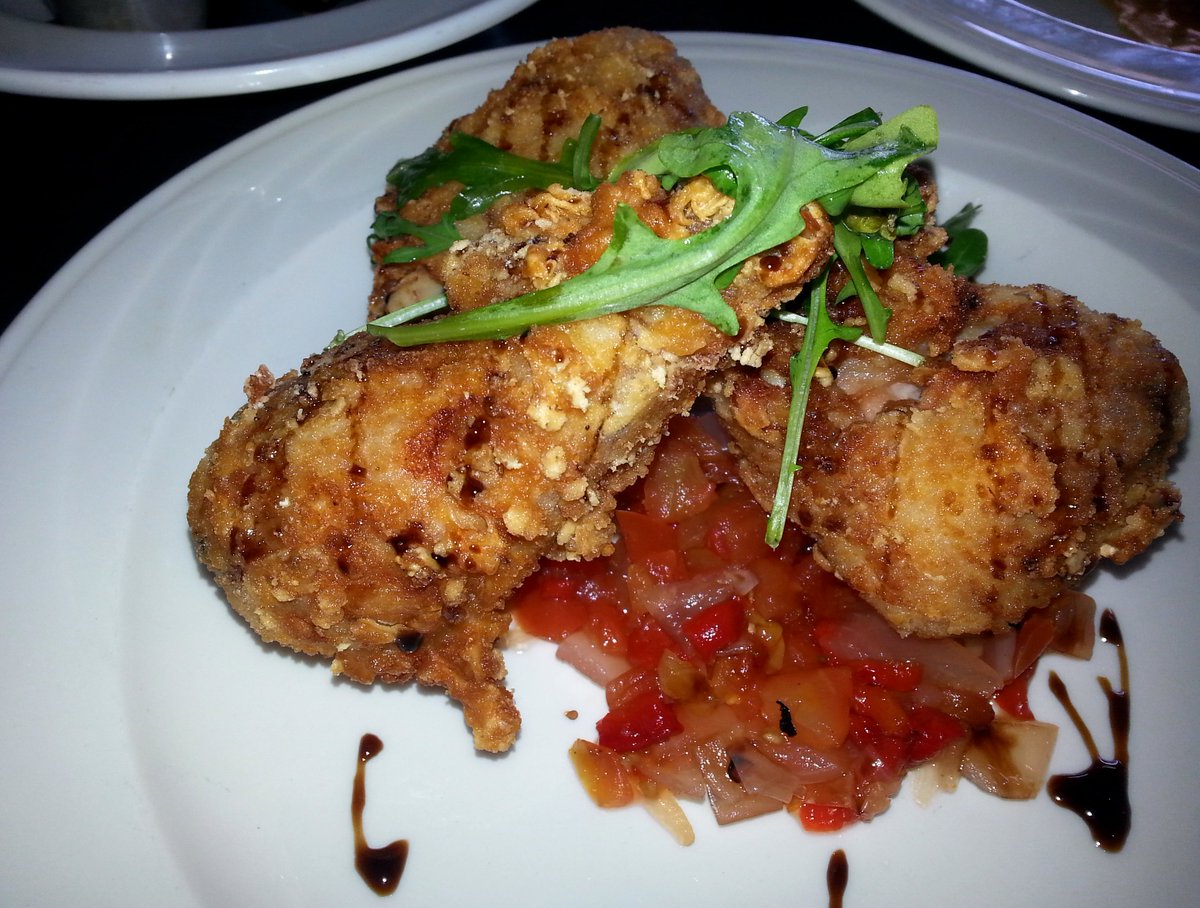 Chicken Drums with red pepper relish and balsamic reduction. #91restaurant91 #bcrfa #buylocal #visitpeachland