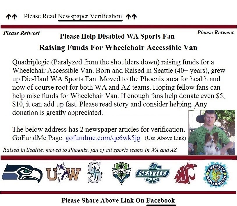 VanFund's tweet photo. @1077TheEnd End Please Retw Help WA Sports Fans Wheelchair Van Fundraiser
https://t.co/JSIDbeeY2m < News Verified https://t.co/hiItV7VJvZ