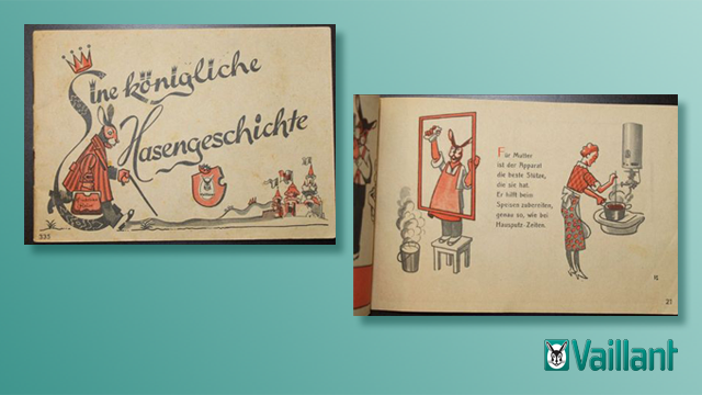 vaillantuk's tweet photo. #TBT to this 1950s A Royal Rabbit Tale brochure, in which Johann convinces monarchs of the benefits of a warm bath! https://t.co/fIEmFpx2KI