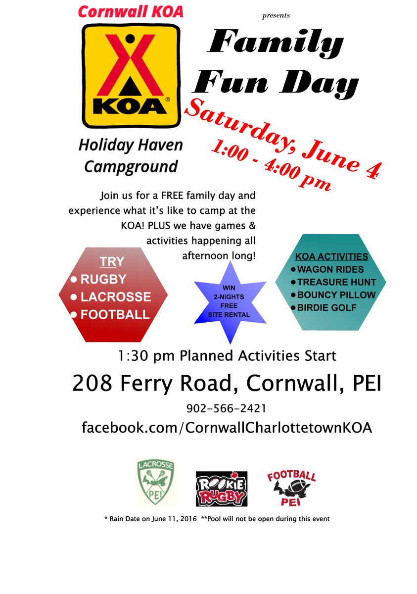 Looking for something the whole family can enjoy? Check out #Cornwall KOA campground on June 4th for #familyfunday!