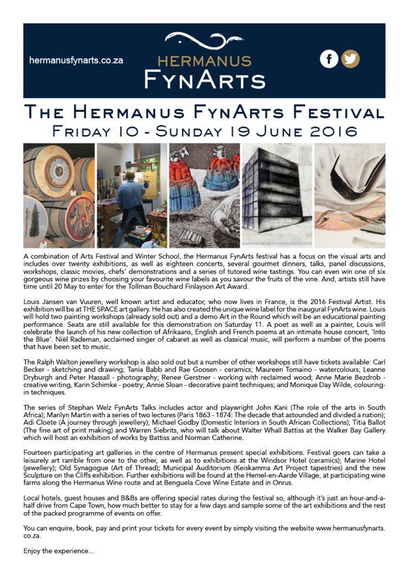 HermanusFynArts's tweet photo. #FynArts has a great lineup for 2016! Go to https://t.co/3hzFnOO3pD for the full program #fynarts #myhermanus https://t.co/AtKXxRqeZA