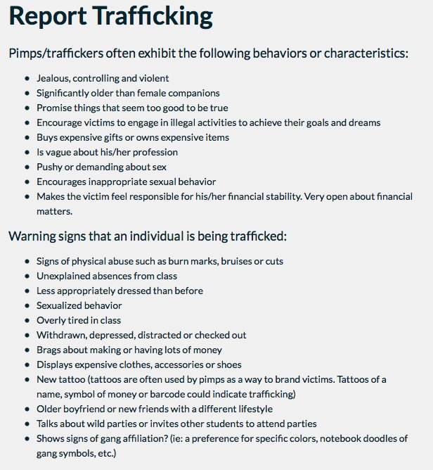 Impact_Mart's tweet photo. Here are a list of warning signs to report trafficking.
https://t.co/Qlsqe7xsfI https://t.co/84RPM0Sps5
