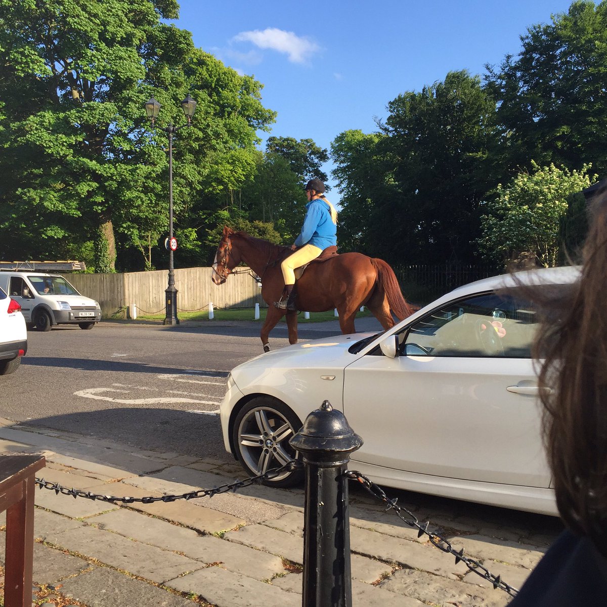 Horse passing by the pub #thehesketh #churchtown #family #enjoylife