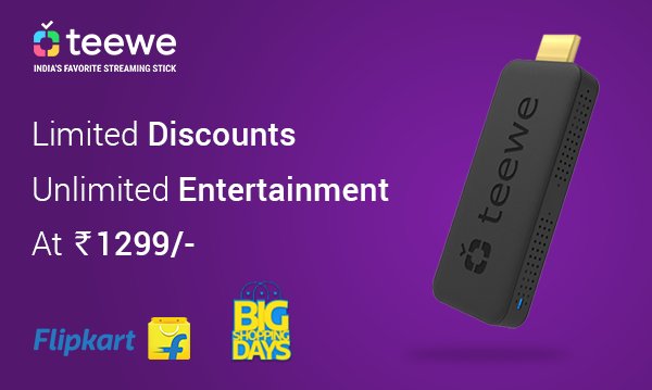 The #BigShoppingDays are here and Teewe 2 is on sale at Rs. 1299. Go grab it now- bit.ly/TeeweSale
