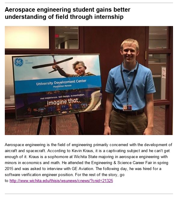 WSU student &amp; Salina South grad @kevin_kraus4 had this internship experience w/ GE Aviation bit.ly/1YYYo6s