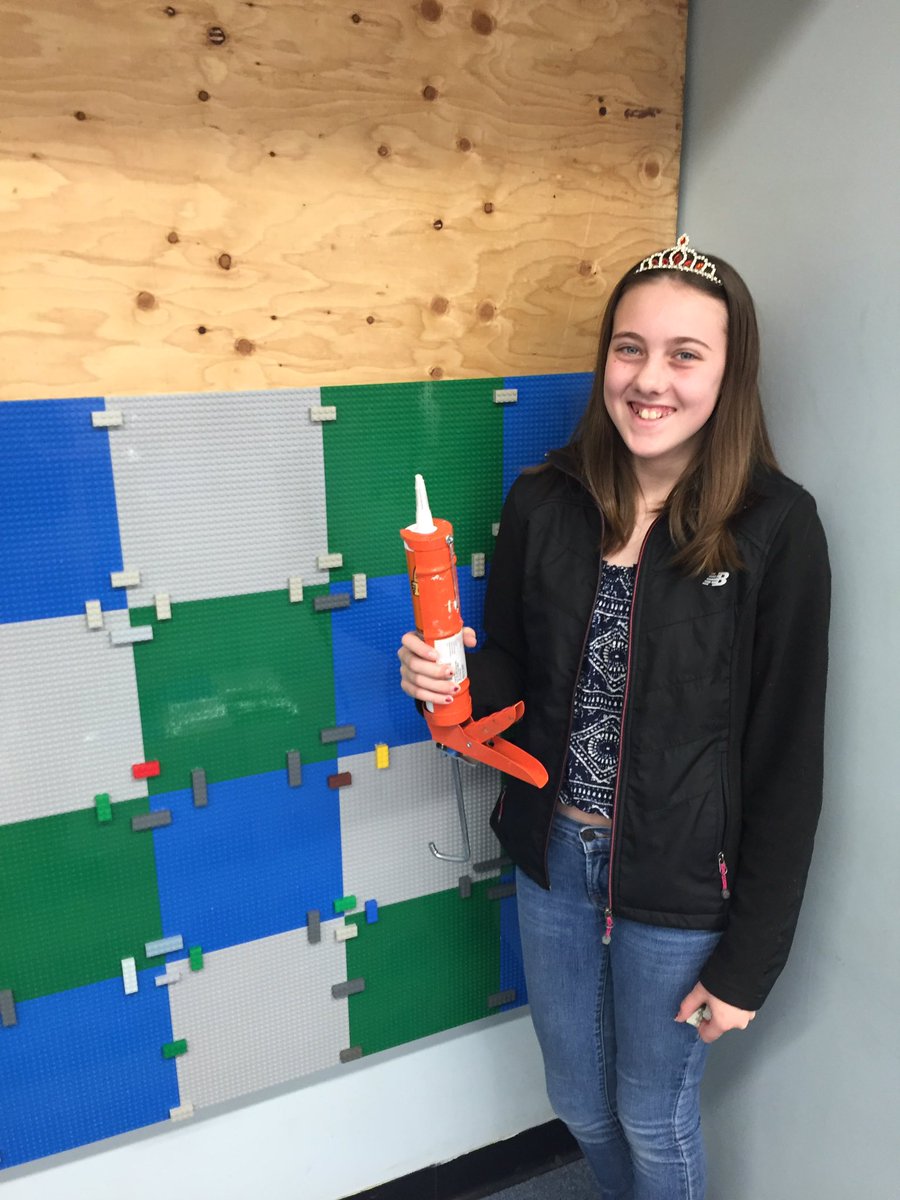tobias4psu's tweet image. Only way to install a Lego wall is while wearing a tiara! Thanks to all our donors! #stsd7 #smsmakerspace