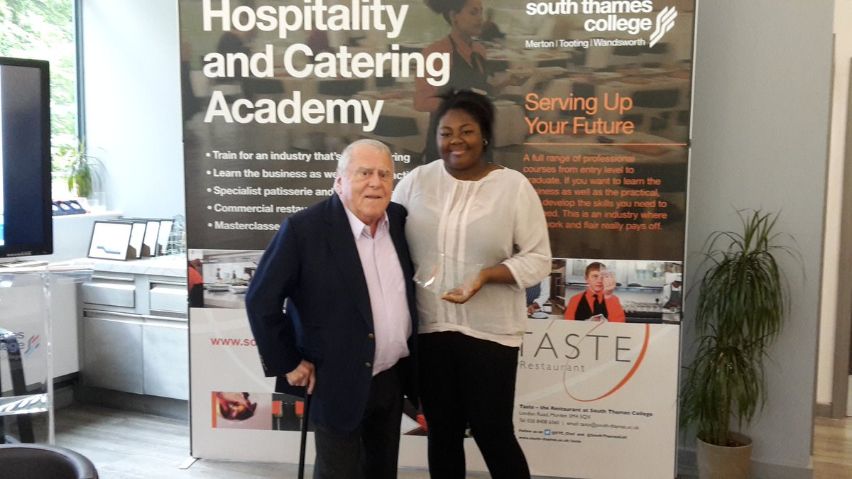 TasteSTC's tweet photo. Mr Roux is presented with the Honorary Chef Patron award by our student @Debbie_Richard8. https://t.co/OelHcN3HPd