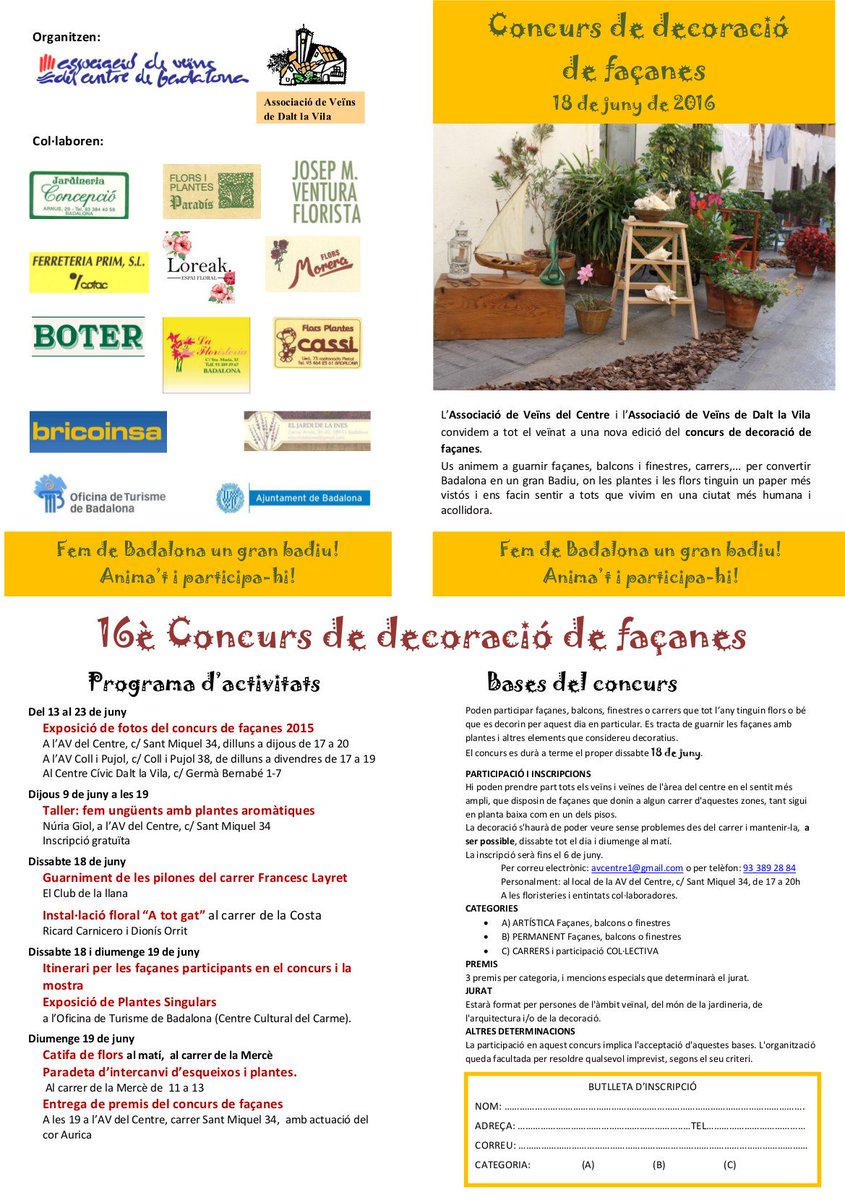 avcentrebdn's tweet photo. Ja està oberta la inscripció al 16è Concurs de Decoració de Façanes que organitzem les AV del Centre i Dalt la Vila. https://t.co/odoJHRfCFq