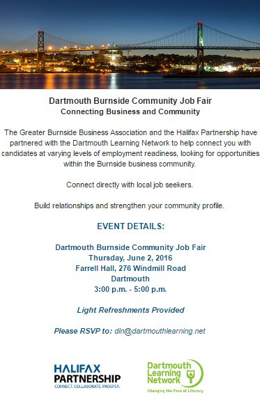 We are looking for business leaders to connect with local job seekers at the Dartmouth Burnside Community Job Fair