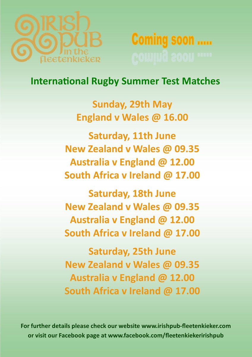 FleetInfo's tweet photo. Here is our summer rugby line up https://t.co/Y3EAIVlP7Y