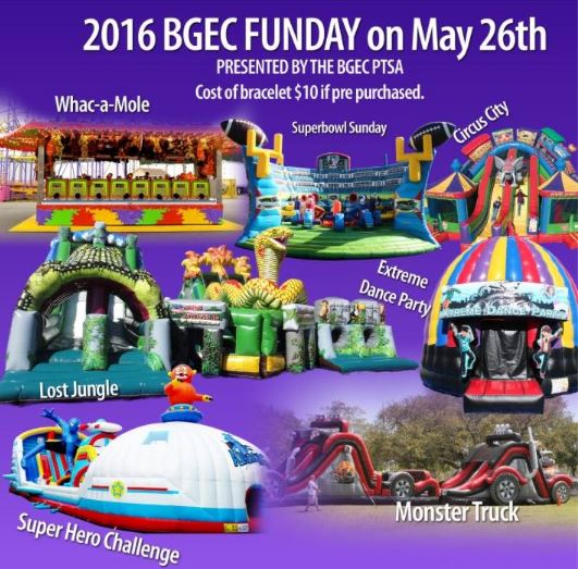 Tomorrow is BGEC FunDay! Bracelets will be sold for $15, Tickets for $1 for Pizza, Dunk tank, EMJOI Store and More!