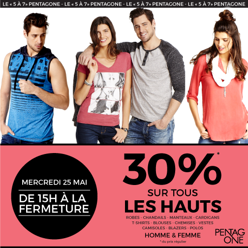PlaceRosemere's tweet photo. Aujourd'hui à partir de 15h : rabais de 30 % sur tous les hauts chez Pentagone! #Magasinage #PlaceRosemere #Promo https://t.co/A6WgVAPATx
