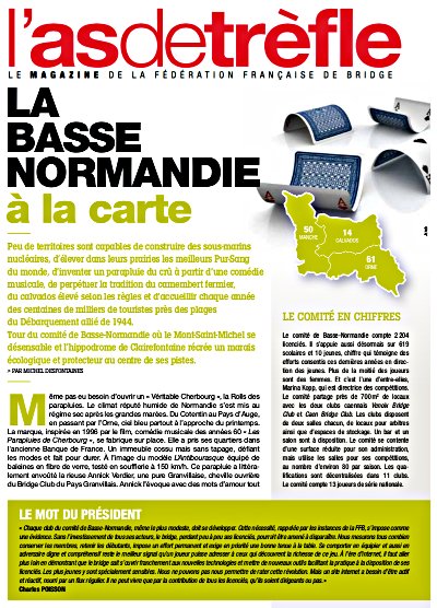 BridgeCV's tweet image. Le comité de bridge de Basse-Normandie à la une de l'As de trèfle. Extraits : bridgeclubvillage.fr
