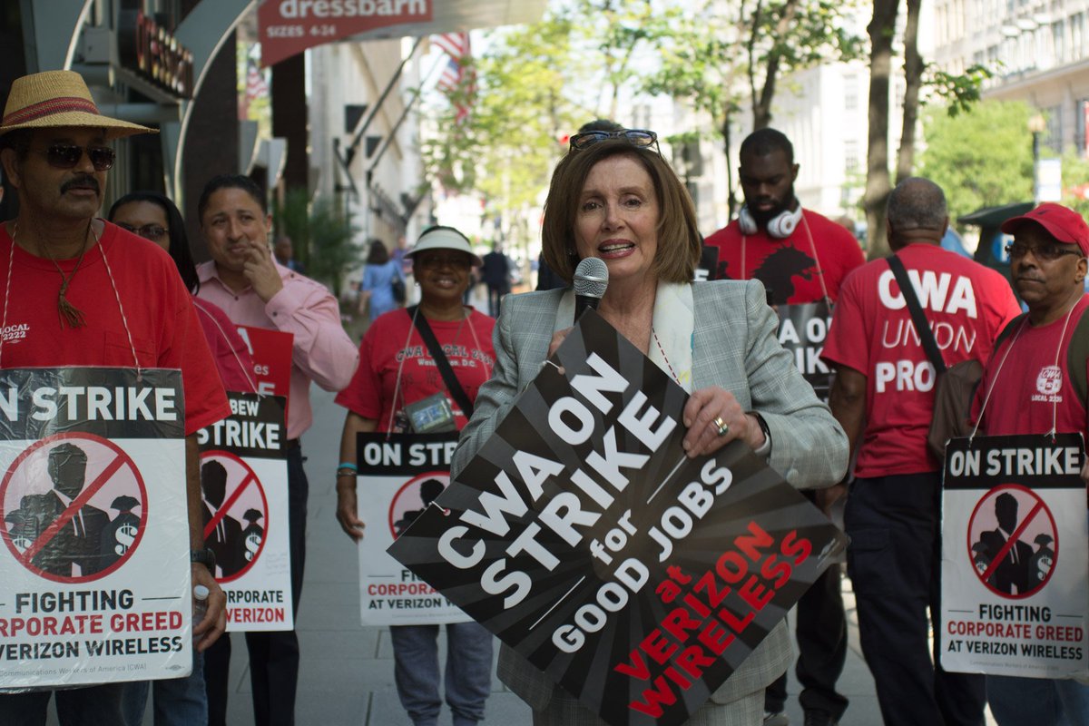 CWAUnion's tweet photo. Thank you Congresswoman @NancyPelosi for joining us on the #VerizonStrike picket line this morning in DC! https://t.co/dmTfoo3dHr
