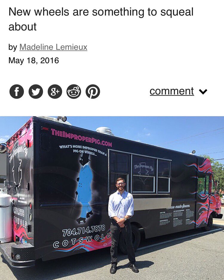 TheImproperPig's tweet photo. Thanks @cl_charlotte for featuring our baby @TheOinkerTruck #pigonwheels #makesusqueal #beimproper #improperbbq https://t.co/GjbFRxAh72