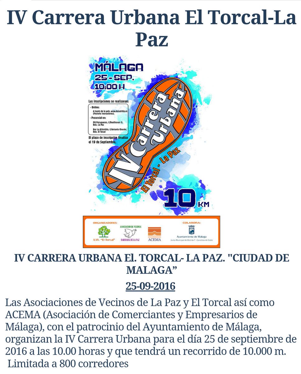 ElTorcalLaPaz's tweet photo. Recuerda q ya tenemos abiertas las Inscripciones Online d la
IV Edición #10KElTorcalLaPaz 
https://t.co/MOoTqtXdEP https://t.co/sgq15c0z3U