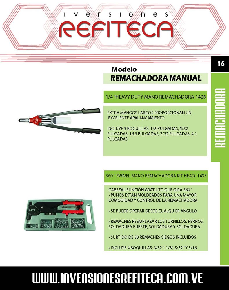 Refiteca's tweet image. En @Refiteca usted encuentra la mejores remachadoras del mercado, manuales y neumáticas