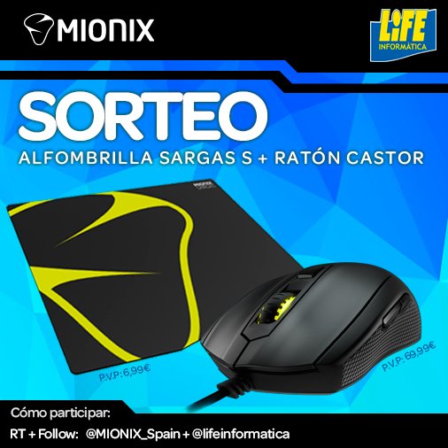 lifeinformatica's tweet photo. Participa en el #SORTEO de un ratón Castor y una alfombrulla Sargas de @MIONIX_Spain ¡Hasta el lunes 30! RT + Follow https://t.co/gwNU1s10yY