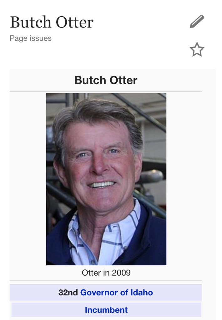 daftnames's tweet photo. Incumbent Governor of Idaho, Butch Otter. Until 1992, Butch was married to Gay Otter. Marvellous. https://t.co/QX1vlDINpr
