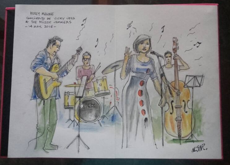 muzzichuelva's tweet photo. Último raid al Molly Live Bar.stop.CHUMBERA JAZZ QUARTET. stop.Exposición de urban sketchers.stop. únanse al frente! https://t.co/WsYasEX8Hs