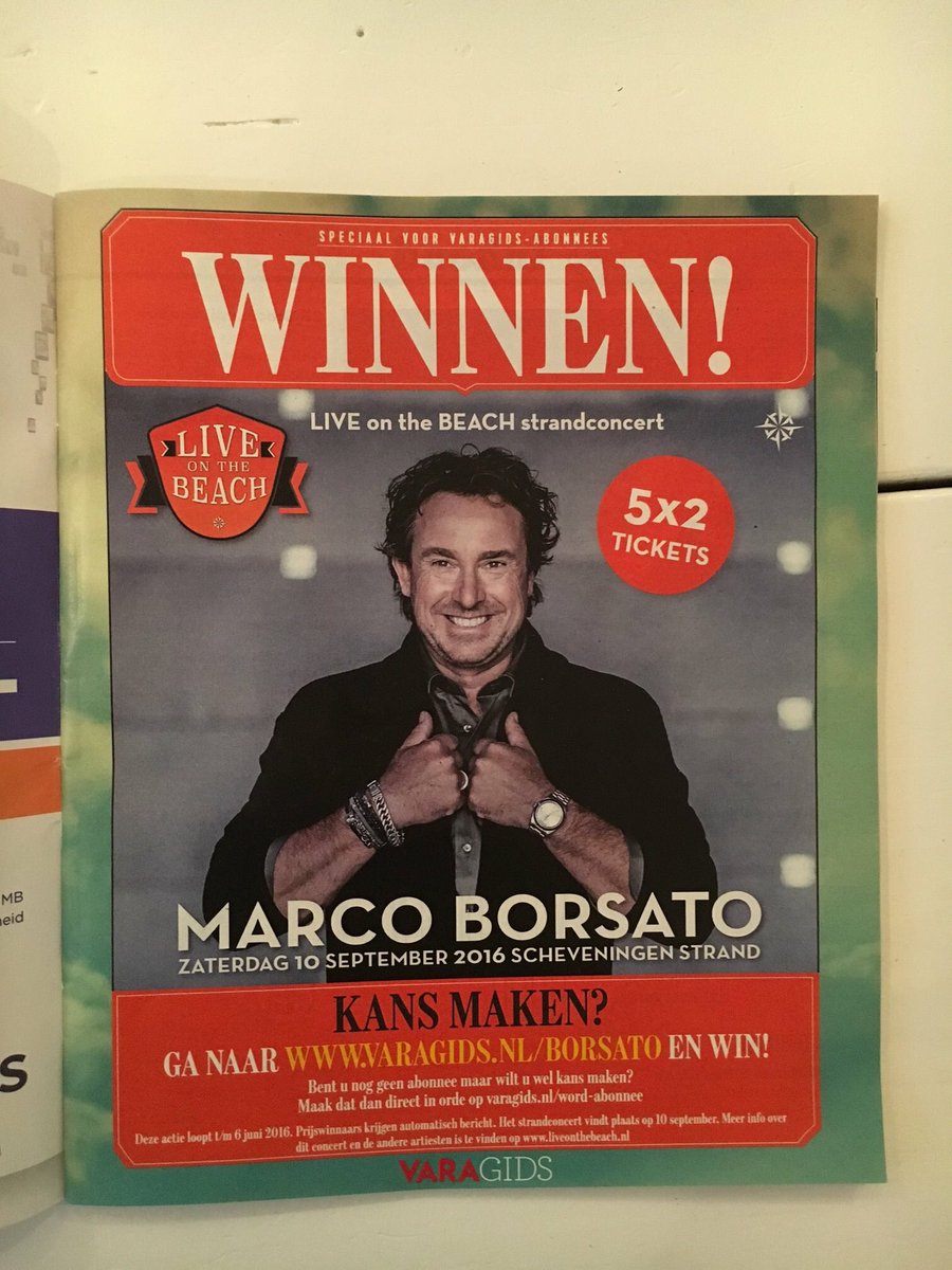 strandconcerten's tweet photo. Deze week in de VARA gids. Maak kans op kaarten voor het uitverkochte concert van  @borsato ! https://t.co/t2v7EXAp4I