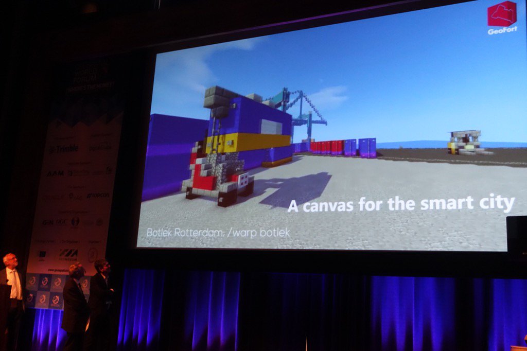 StopWithX's tweet image. Henk presents Geocraft at #GeospatialWorldforum, after receiving his Lifetime Achievement Award.