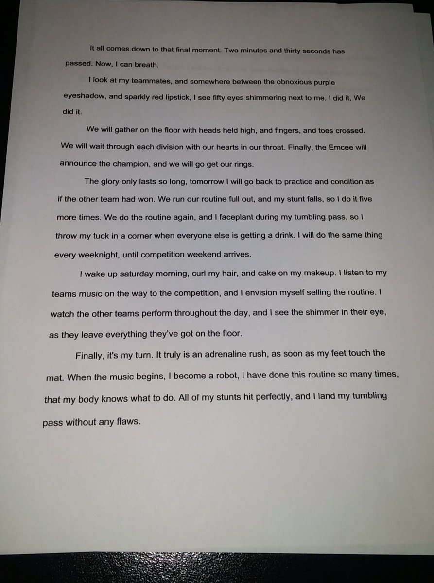 EastCheerUpdate's tweet photo. I had to write a short essay for school, and decided to relate it to cheer! What do you guys think? 🎀✨ https://t.co/ohqngKlFIO