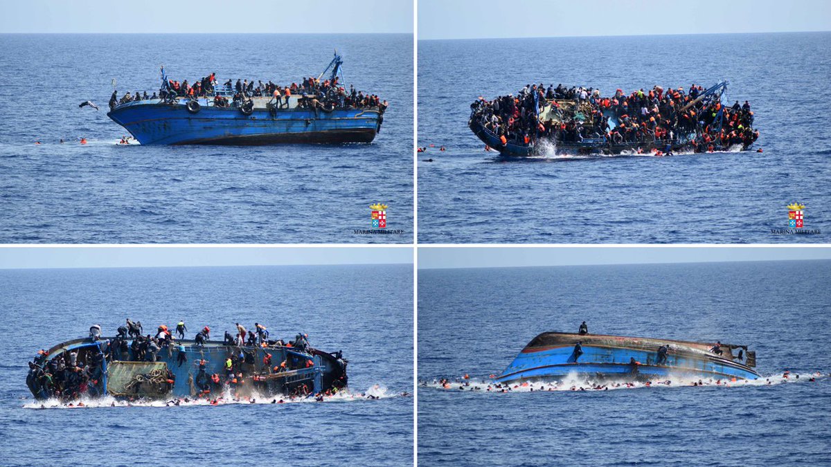 Sete pessoas morrem em naufrágio de barco que levava 500 refugiados na costa da Líbia. (Foto: Marinha da Itália)