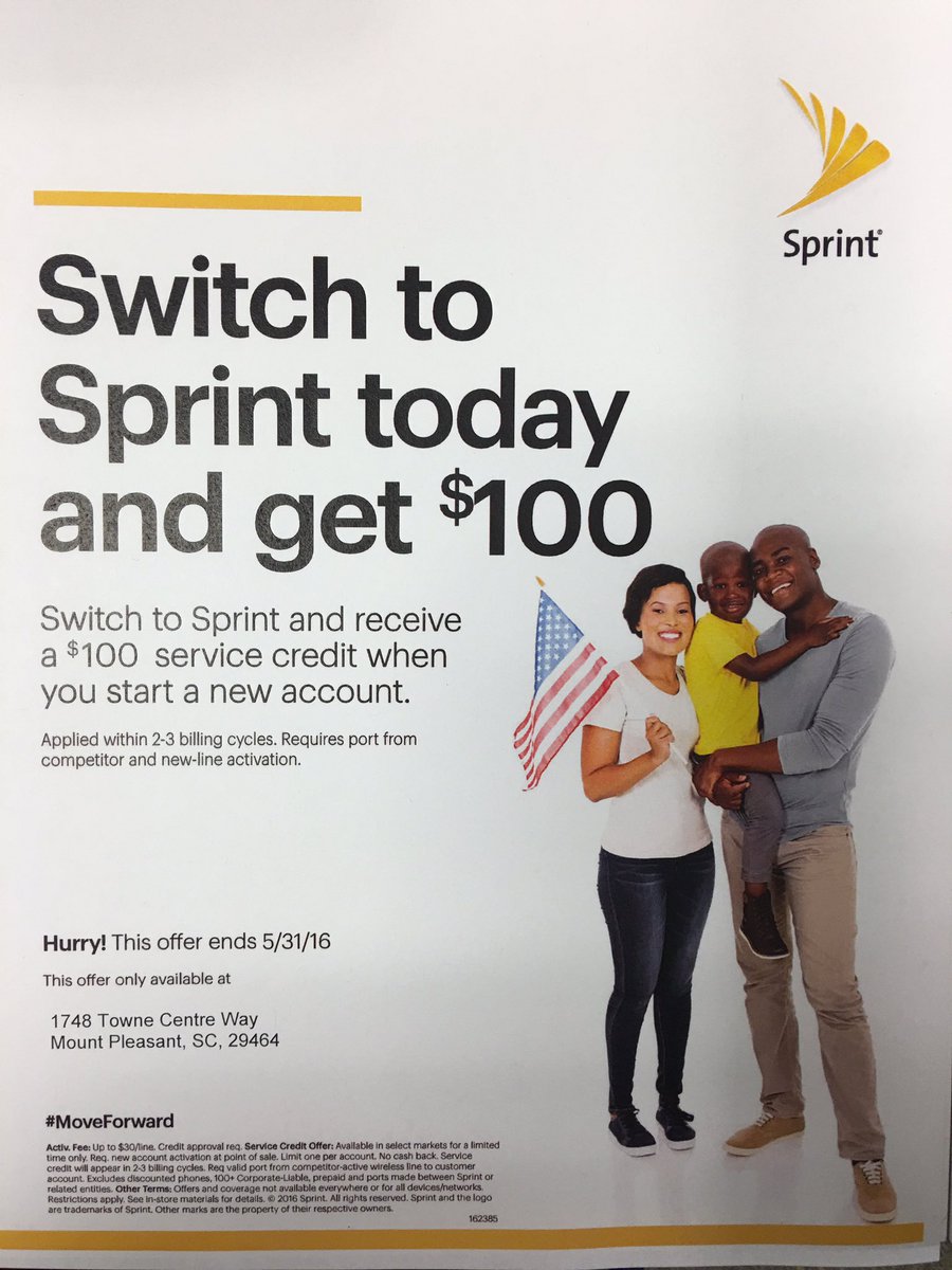 Huge saving right now at Sprint in Mount Pleasant! Get $100 for every new line you switch over.