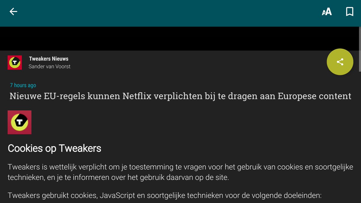 FPtje's tweet photo. @tweakers ik krijg cookie warnings in mijn RSS feeds en ik kom er niet vanaf. Beetje kut. https://t.co/waDTtrV7kk