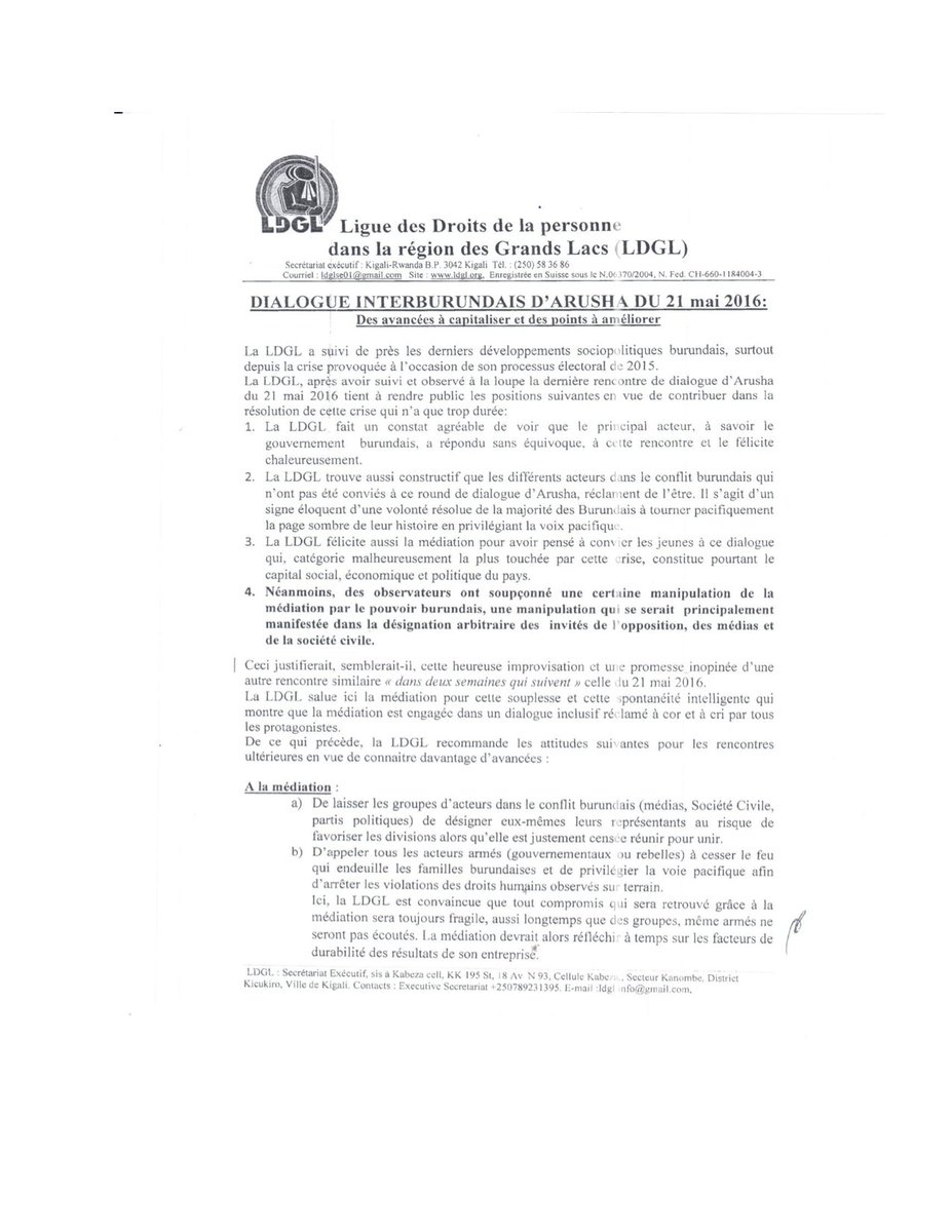 FOCODE_'s tweet photo. #Burundi Communiqué de la #LDGL sur le déroulement du 1er Round des consultations inter-burundais tenues à #Arusha https://t.co/yfIakf5BpH