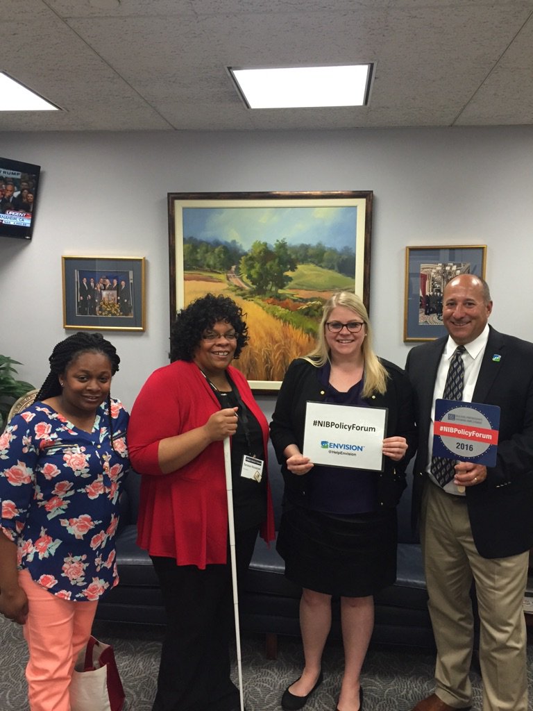 HelpEnvision's tweet photo. With @PatRoberts &amp; Legislative Assistant Lauren Stockwell talking about jobs for ppl w/ vision loss. #NIBPolicyForum https://t.co/Jj4N65BBPH