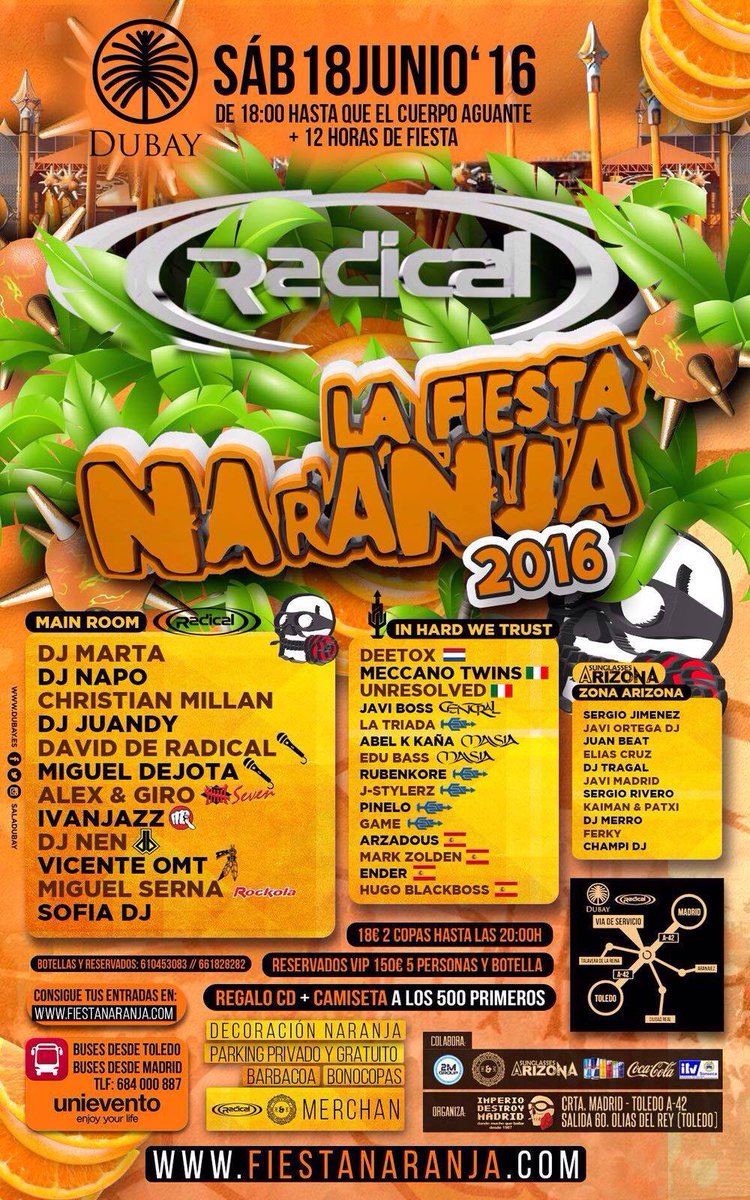 La madre de todas las fiestas
#LaFiestaNaranja
Imposible mencionar a todos los Djs
+info: FiestaNarana.com
