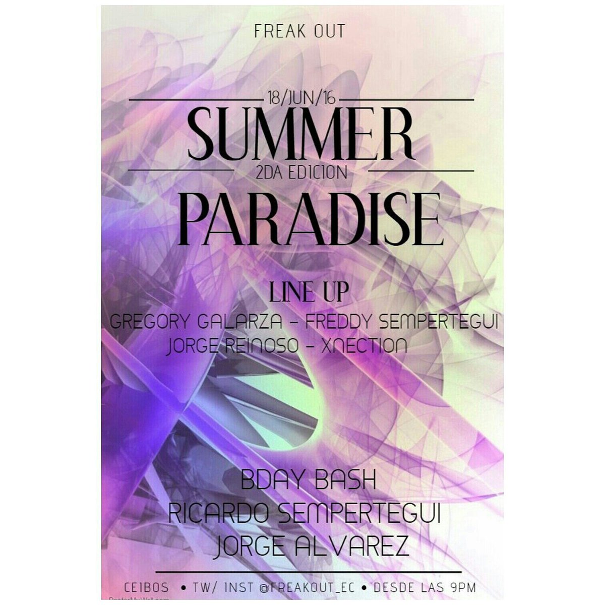 GoodRave's tweet photo. @FreakOut_EC pres.
🌴 SUMMER PARADISE 2 🌴
Fecha: Sábado 18 de Junio 
BDAY-BASH: 🍺
@YJorgeAlvarez_ 
@JulioReinoso_Jr https://t.co/LtfEL0QgF0