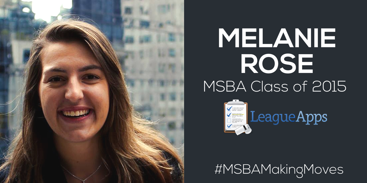goMSBA's tweet photo. Congrats to #MSBA15 alum @melraerose on officially accepting her new job with @leagueapps! #MSBAMakingMoves https://t.co/GqcO4bLUhN