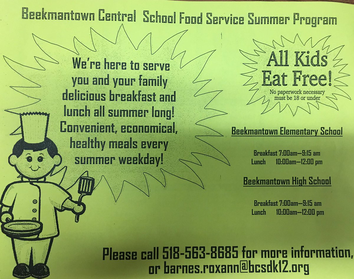 Beekmantown is serving breakfast and lunch to children under 18 for most of the summer! #kidseatfree