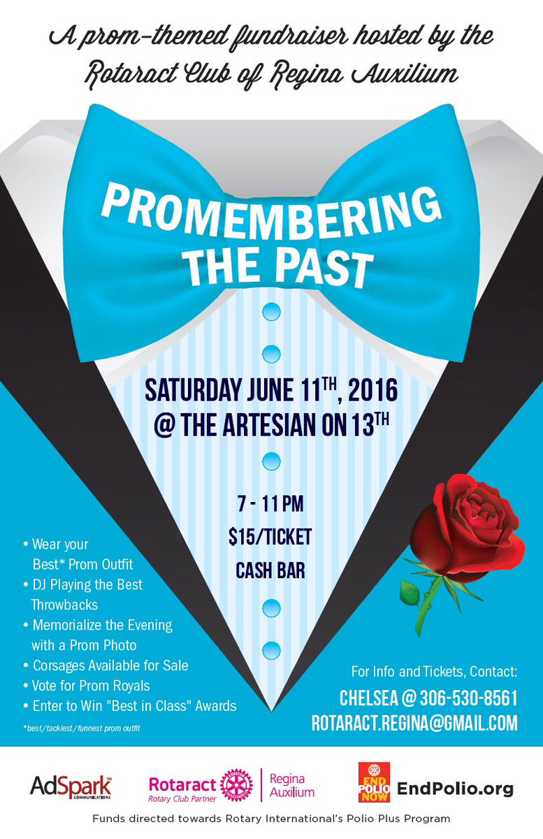 RotaractRegina's tweet photo. Have you grabbed tickets for our #PROM themed fundraiser yet? There's still time- DM for more info! #yqr #yqrevents https://t.co/AI9ssNevGb