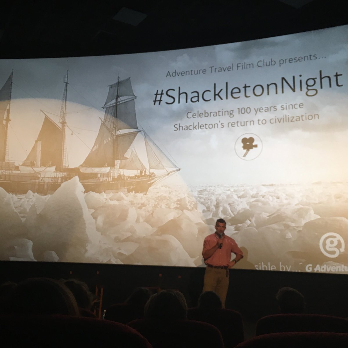 GAdvSaraT's tweet photo. #ShackletonNight by @advfilmclub &amp;inspiring talk by @TimJarvisAM Shoutout 2 everyone watching at Halley #icestation https://t.co/ohsNxbruar