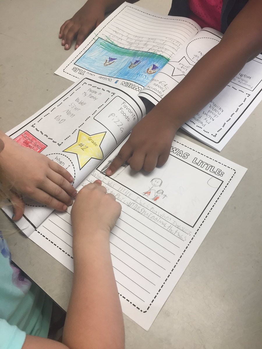 Working on our autobiographies and sharing with our friends in First  Grade.