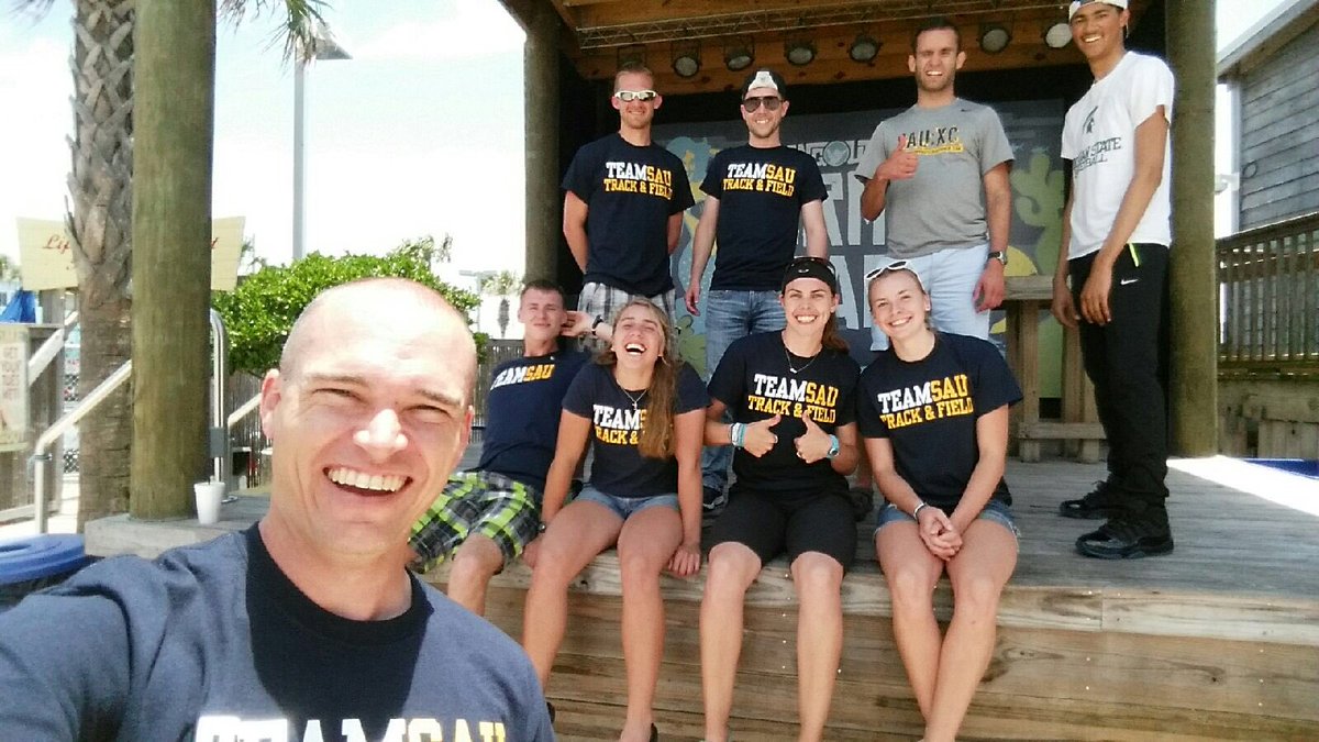 SAUCougars's tweet photo. #SAUTrack has arrived in Gulf Shores! Good luck at the #NAIATrack national championships #CougarNation https://t.co/zZZQu2etzq