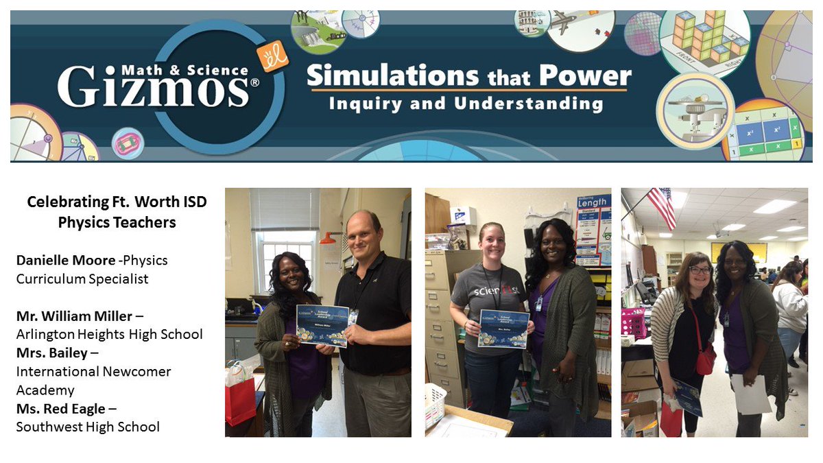 ELPattyLow's tweet photo. @FWISDPhysics celebrating district high school Physics teachers leading Gizmo usage. #awesome #simulationsrock https://t.co/K2GzwoR54h
