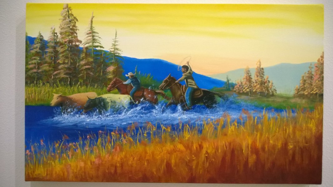 dfmichaelartist's tweet photo. #painting - Cowboys and Cattle Crossing River – Oil – 30 x 18 x 1.5  inches #western #cowboys #dfmichael https://t.co/iyaWTbzyEN
