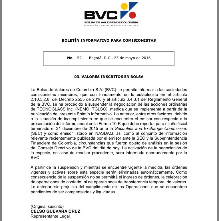 andresmania's tweet photo. La #BVC es un chiste, pero de eso malos... Suspenden negociación del nuevo emisor TECNOGLASS #TGLSC.
Gran debut! https://t.co/oTy3N9Uzpg
