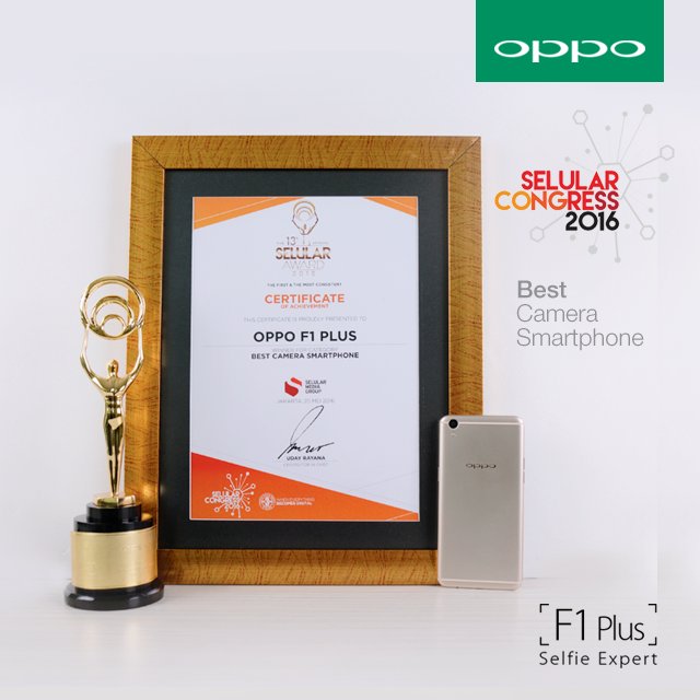 Terima kasih atas penghargaan Best Camera Smartphone untuk OPPO F1 Plus. <a href="/SelularID/">SelularID</a> #SelularCongress2016
