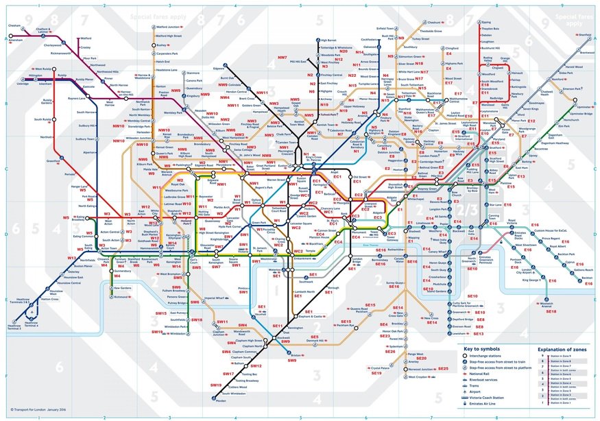 Londonist's tweet image. The tube map, now with added postcodes bit.ly/1RqteyZ