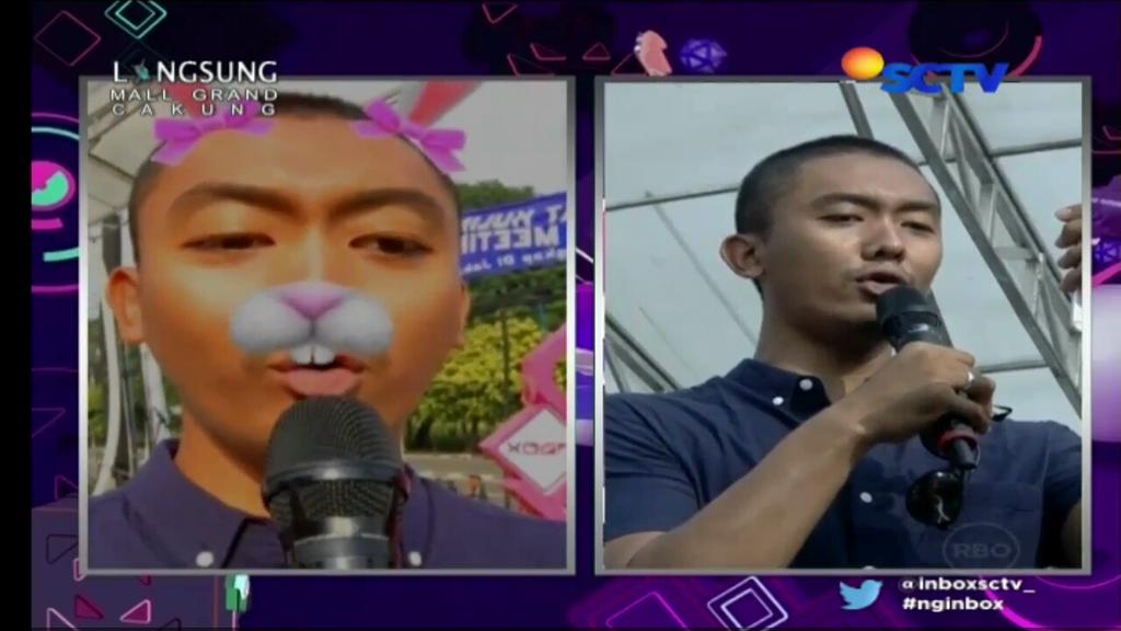 InboxSCTV_'s tweet photo. Kalau sekaran Inbox Video Hero ada @Uus__ nyanyi Pamit Tulus, pakai filter kelinci. Lucu yah! #Nginbox https://t.co/0Bpj602qEr
