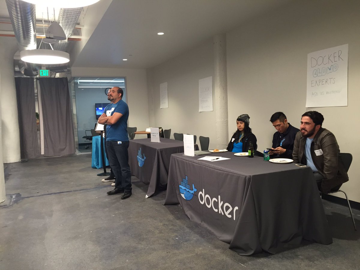 Docker's tweet image. This evening&apos;s @docker SF #Meetup also features the opportunity to ask questions to our #DockerCloud Team @ the end!