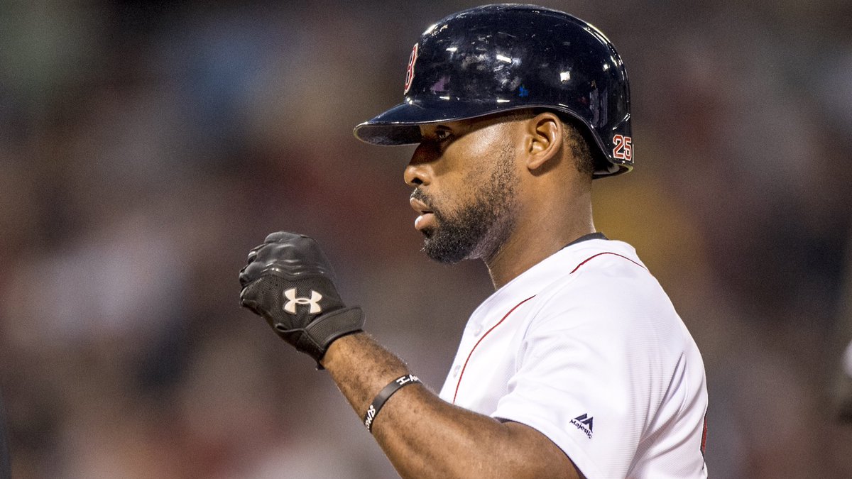 RedSox's tweet photo. He just won't stop! @JackieBradleyJr with a double off the Monster for his second hit of the night! ✌️ https://t.co/qO5LnGnX76